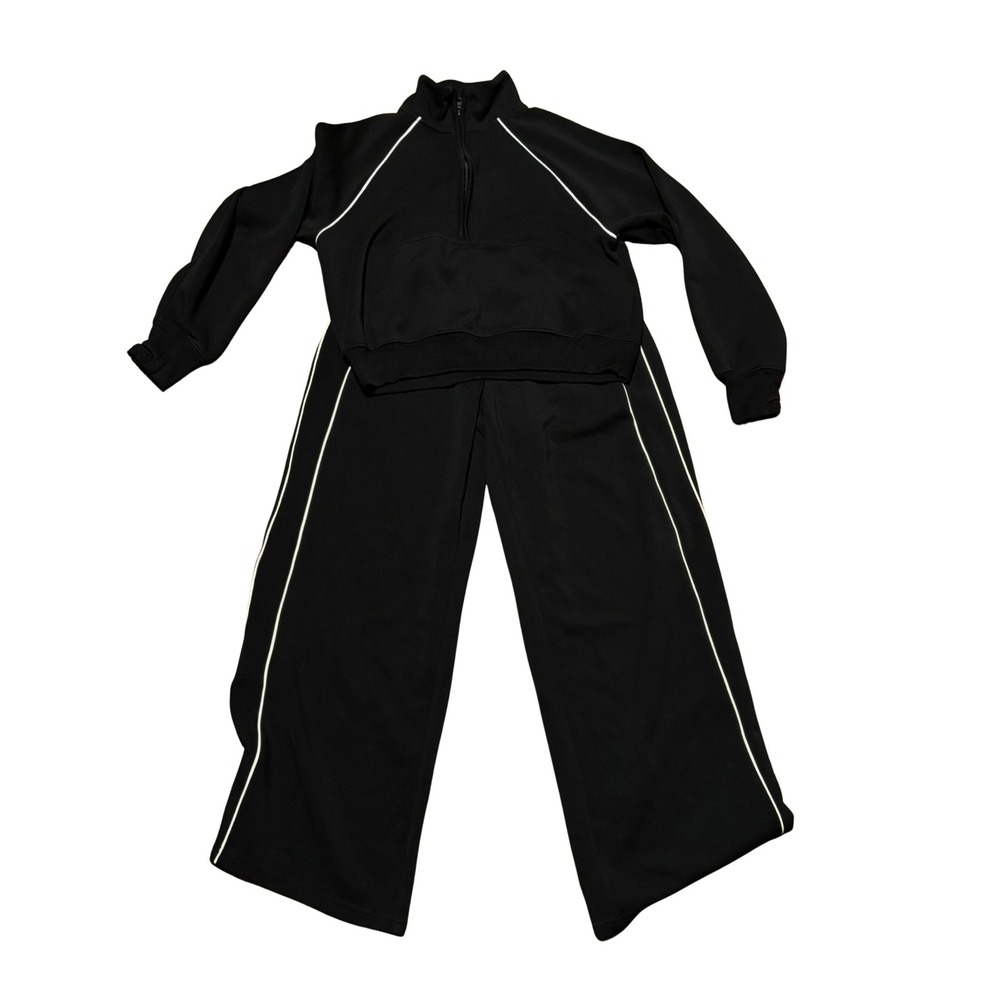 Offline by Aerie Black Quarter Zip Sweatshirt and Wide Leg Sweatpants Set Small